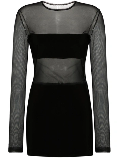 Shop Norma Kamali Semi-transparent Dash Dash Short Dress In Black