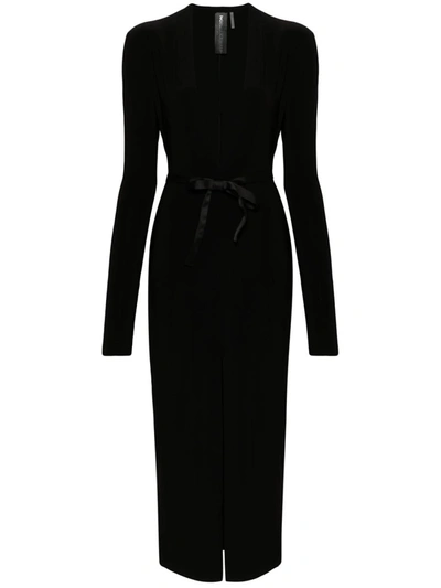 Shop Norma Kamali Long Dress With V-neck In Black