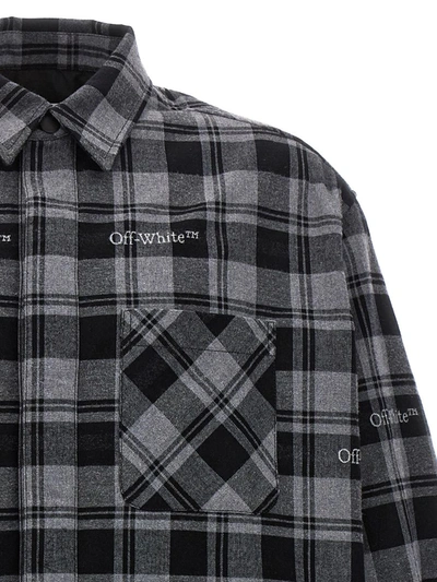 Shop Off-white 'check Flannel Padded' Jacket In Gray