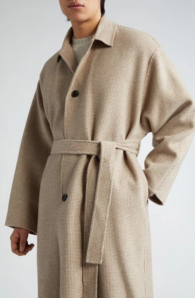 Shop Acne Studios Houndstooth Wool Belted Coat In Mahogany Brown/ Ivory White