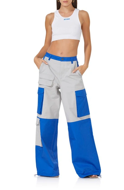 Shop Afrm Colorblock Cargo Pants In Blue Light Grey