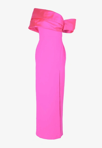 Shop Solace London Alexis Off-shoulder Maxi Dress In Fuchsia