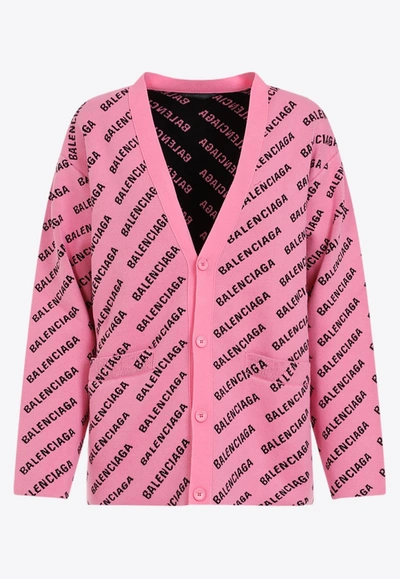 Shop Balenciaga All-over Logo Cardigan In Pink