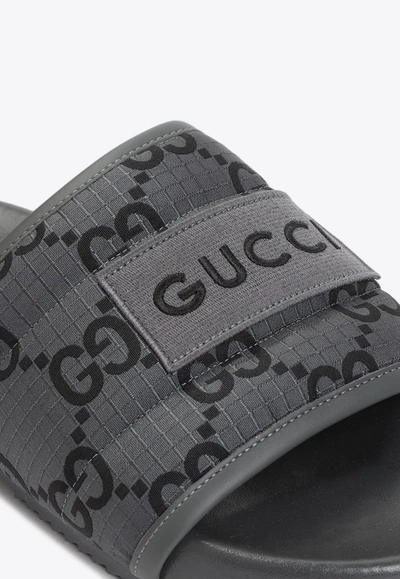 Shop Gucci All-over Logo Slides In Grey