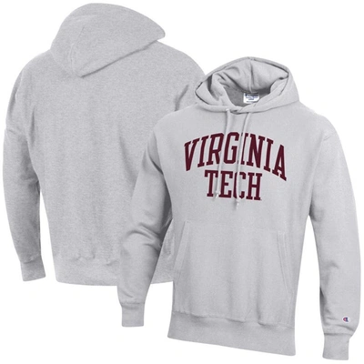 Shop Champion Heathered Gray Virginia Tech Hokies Team Arch Reverse Weave Pullover Hoodie In Heather Gray