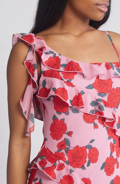 Shop Wayf Rosaline Floral Ruffle Maxi Slipdress In Pink Roses
