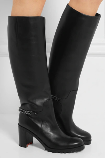 Christian Louboutin Cate Chain-Trimmed Leather Riding Boots in Black