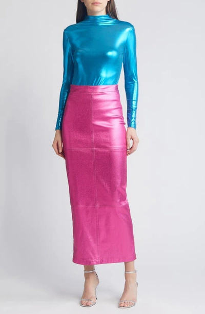 Nikki Lund Iggy Metallic Maxi Skirt In Pink