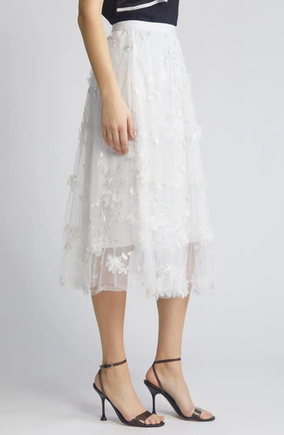 Nikki Lund Audra Floral Appliqué Chiffon Maxi Skirt In White