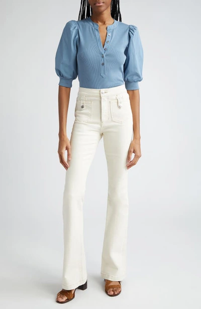 Shop Veronica Beard Beverly High Waist Skinny Flare Jeans In Ecru