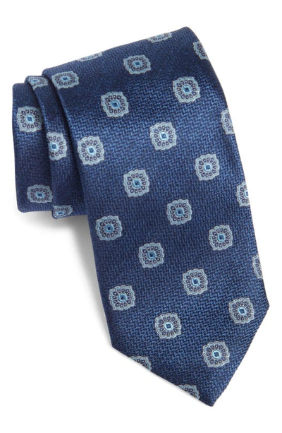 Shop Canali Medallion Silk Tie In Dark Blue