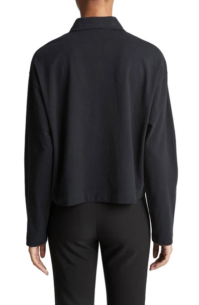 Shop Vince Easy Long Sleeve Cotton Polo In Black
