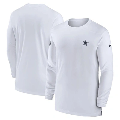 Shop Nike White Dallas Cowboys Sideline Coach Performance Long Sleeve T-shirt