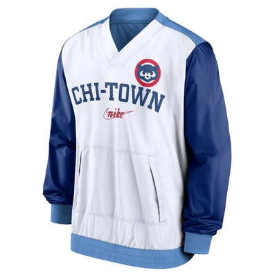 Shop Nike White/light Blue Chicago Cubs Rewind Warmup V-neck Pullover Jacket