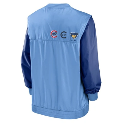 Shop Nike White/light Blue Chicago Cubs Rewind Warmup V-neck Pullover Jacket