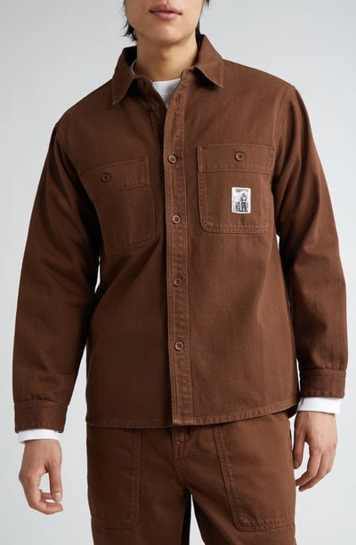 Shop Palmes Roland Cotton Twill Overshirt In Brown