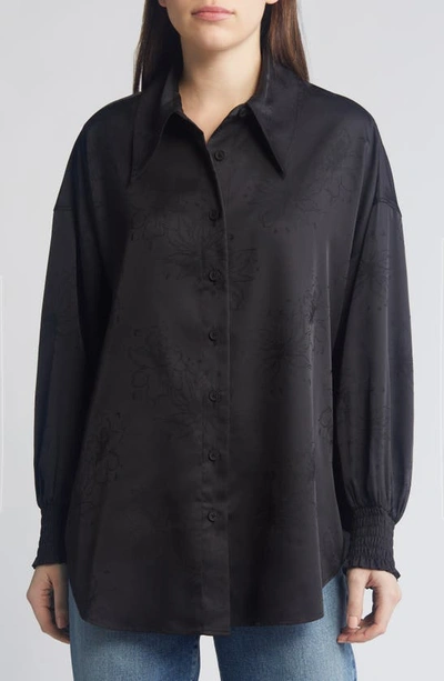 Shop Allsaints Charli Floral Jacquard Long Sleeve Button-up Shirt In Black