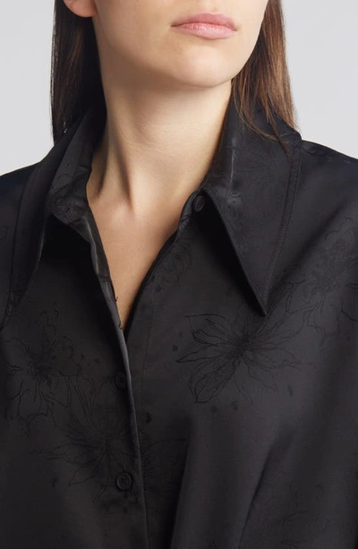 Shop Allsaints Charli Floral Jacquard Long Sleeve Button-up Shirt In Black