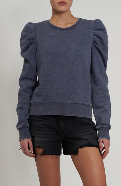 Shop Rebecca Minkoff Janine Puff Sleeve Sweatshirt In Indigo Acid Wash