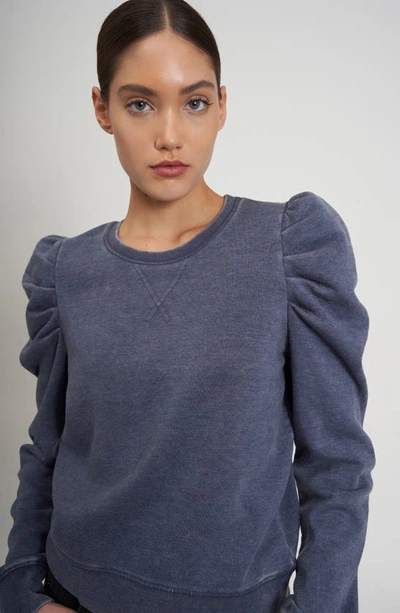 Shop Rebecca Minkoff Janine Puff Sleeve Sweatshirt In Indigo Acid Wash