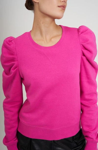 Shop Rebecca Minkoff Janine Puff Sleeve Sweatshirt In Hot Pink