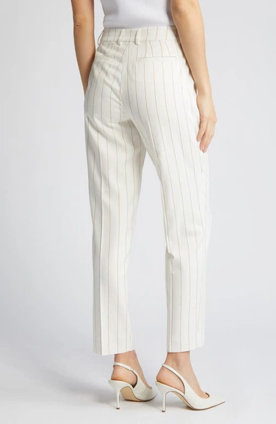 Shop Anne Klein Pinstripe Straight Leg Ankle Pants In Bright White/ Latte