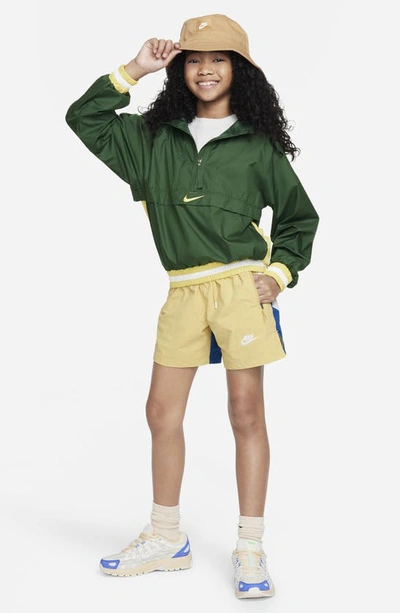 Shop Nike Kids' Amplify Nylon Athletic Shorts In Saturn Gold/ Court Blue/ White