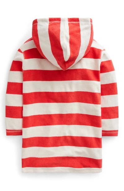 Shop Mini Boden Kids' Stripe Appliqué Hooded Long Sleeve Cover-up In Jam/ivory