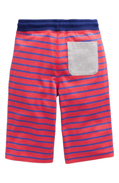Shop Mini Boden Kids' Stripe Cotton Jersey Shorts In Jam Red/blue Heron