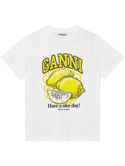 Shop Ganni Relaxed Lemon T-shirt In White