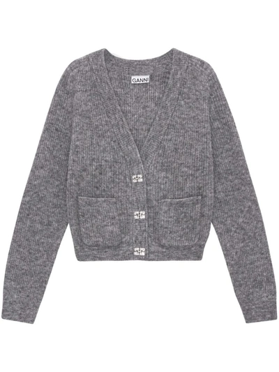 Shop Ganni Soft Wool Cardigan In Gray
