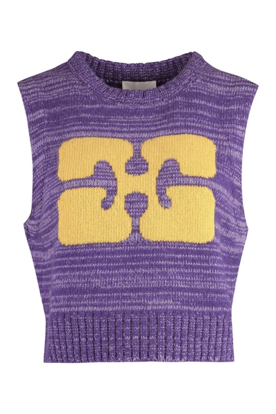 Shop Ganni Wool Vest In Purple