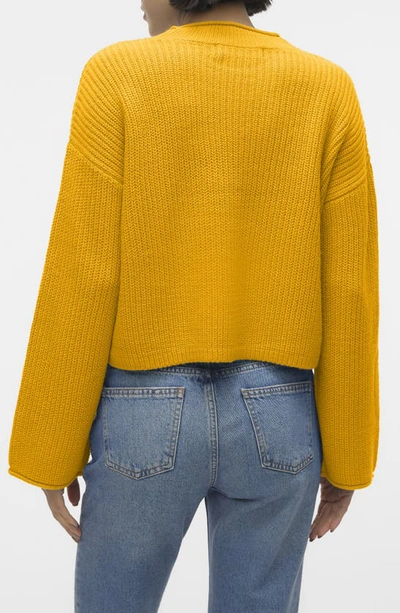 Shop Vero Moda Sayla Rib Crop Sweater In Gold Fusion