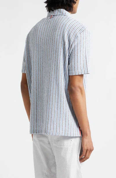 Shop Thom Browne Stripe Short Sleeve Button-down Shirt In Seasonal Multi