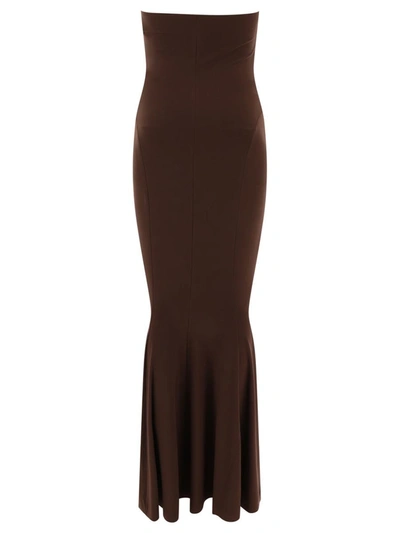Shop Norma Kamali "halter Turtle Fishtail Gown" Dress In Brown