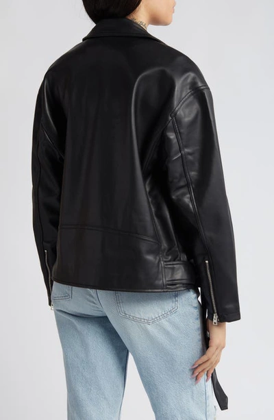 Shop Topshop Oversize Faux Leather Biker Jacket In Black