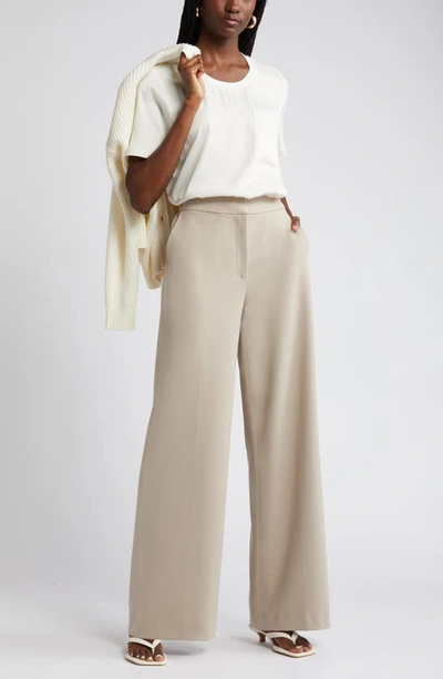 Nordstrom Rib Trim Woven T-shirt In Ivory Pristine