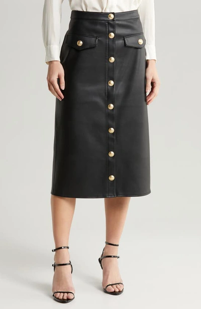 Shop L Agence L'agence Milann Faux Leather Midi Skirt In Black