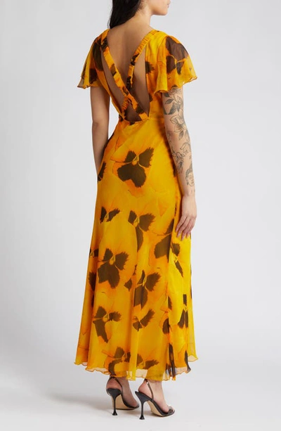 Shop Topshop Floral Flutter Sleeve Maxi Dress In Yellow/black