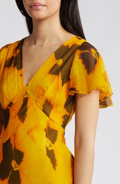 Shop Topshop Floral Flutter Sleeve Maxi Dress In Yellow/black