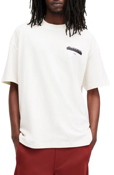 Shop Allsaints Redact Mock Neck Graphic T-shirt In Ashen White