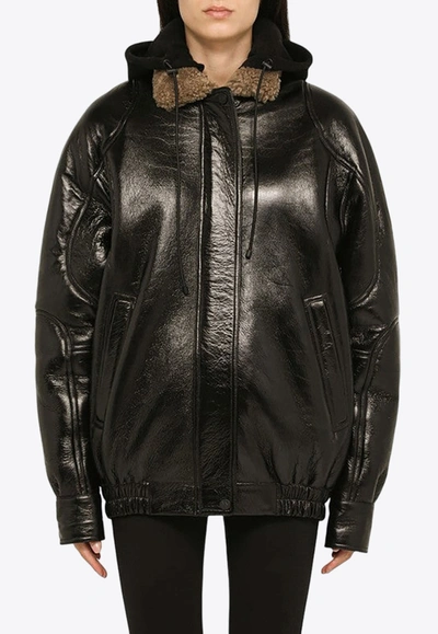 Shop The Mannei Batumi Oversized Leather Jacket In Dark Brown