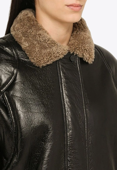 Shop The Mannei Batumi Oversized Leather Jacket In Dark Brown