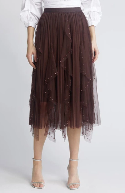 Shop Nikki Lund Wendy Beaded Tulle Skirt In Brown