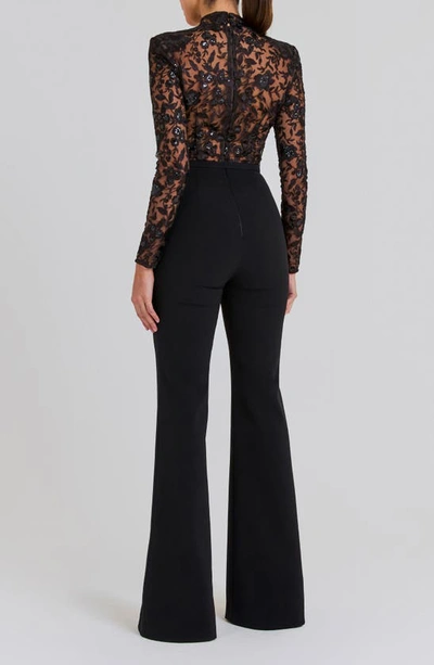Shop Nadine Merabi Joanna Sequin Floral Bodice Jumpsuit In Black
