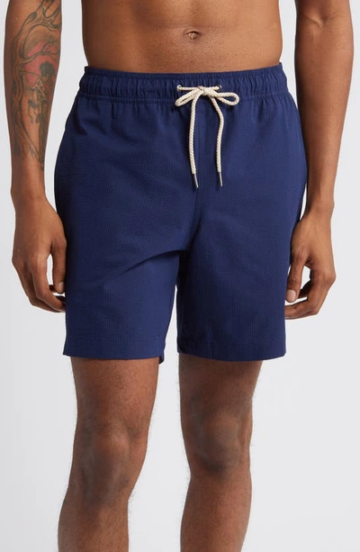 Shop Fair Harbor The Bayberry Swim Trunks In Navy Seersucker