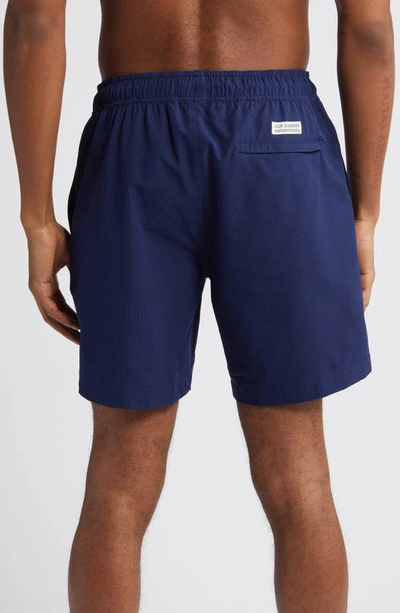 Fair Harbor The Bayberry Swim Trunks In Navy Seersucker
