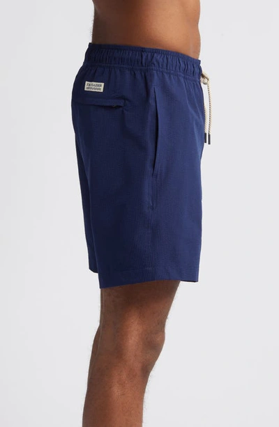 Fair Harbor The Bayberry Swim Trunks In Navy Seersucker