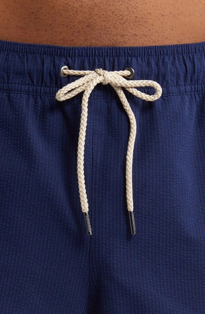 Fair Harbor The Bayberry Swim Trunks In Navy Seersucker