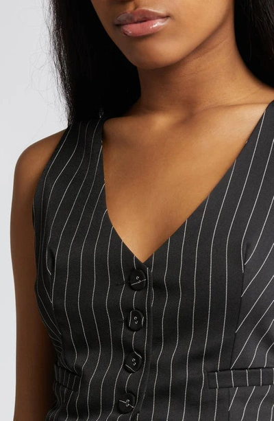 Shop Rare London Pinstripe Pleated Minidress In Black
